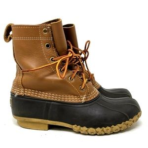 ll bean womens brown leather duck bean boots 8" 6N "BN" Uninsulated